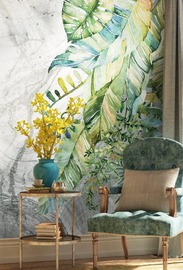 Painting of leaves on a marbled surface Painting of leaves on a marbled surface