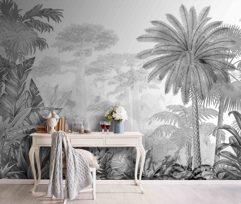 Black and white image of a forest