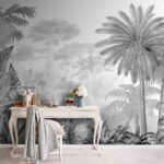 Wall murals Black and white image of a forest