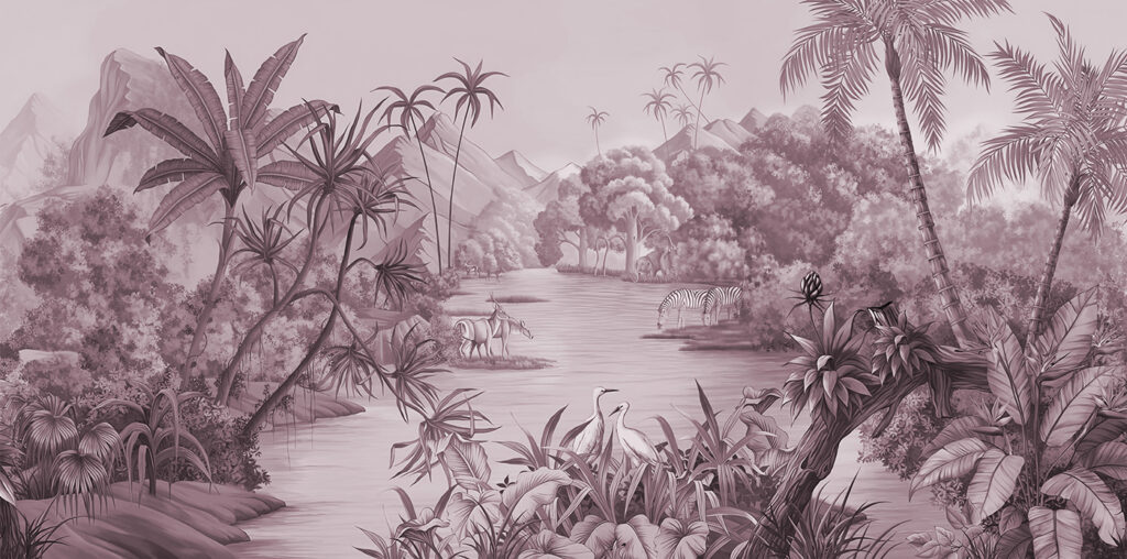 A river with zebras and mountains