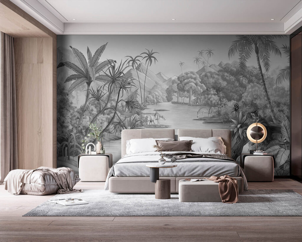 River with zebras and mountains River with zebras and mountains