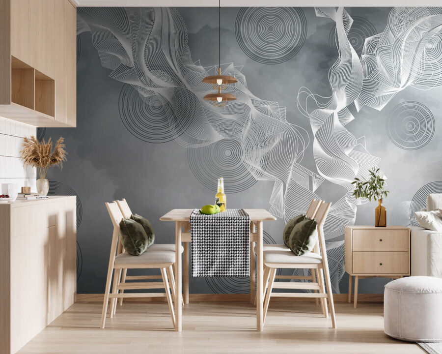 White and black swirls on a gray background White and black swirls on a gray background