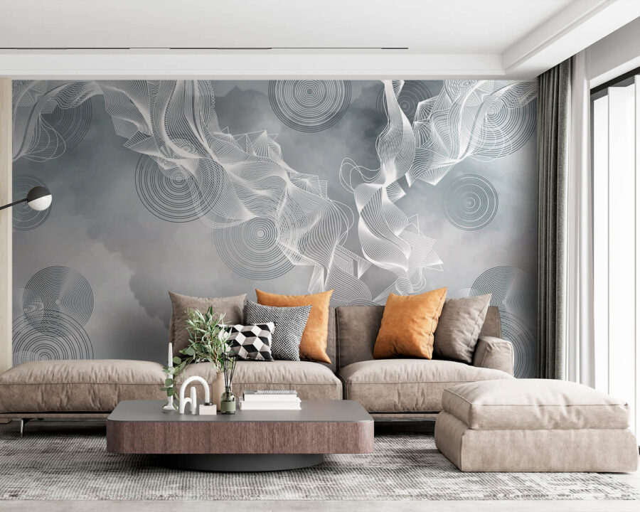 White and black swirls on a gray background White and black swirls on a gray background