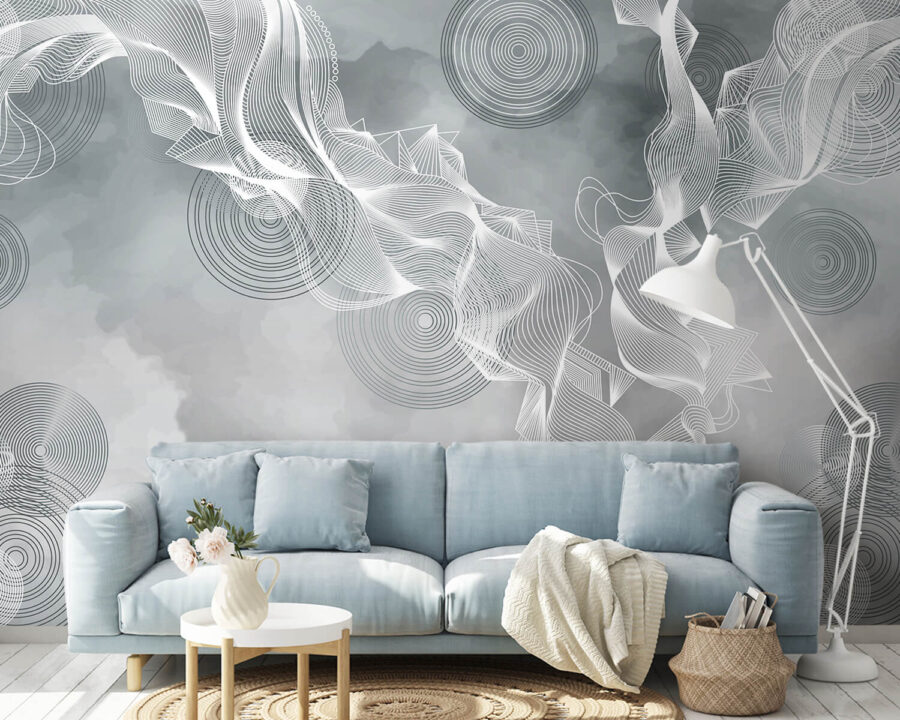 White and black swirls on a gray background White and black swirls on a gray background