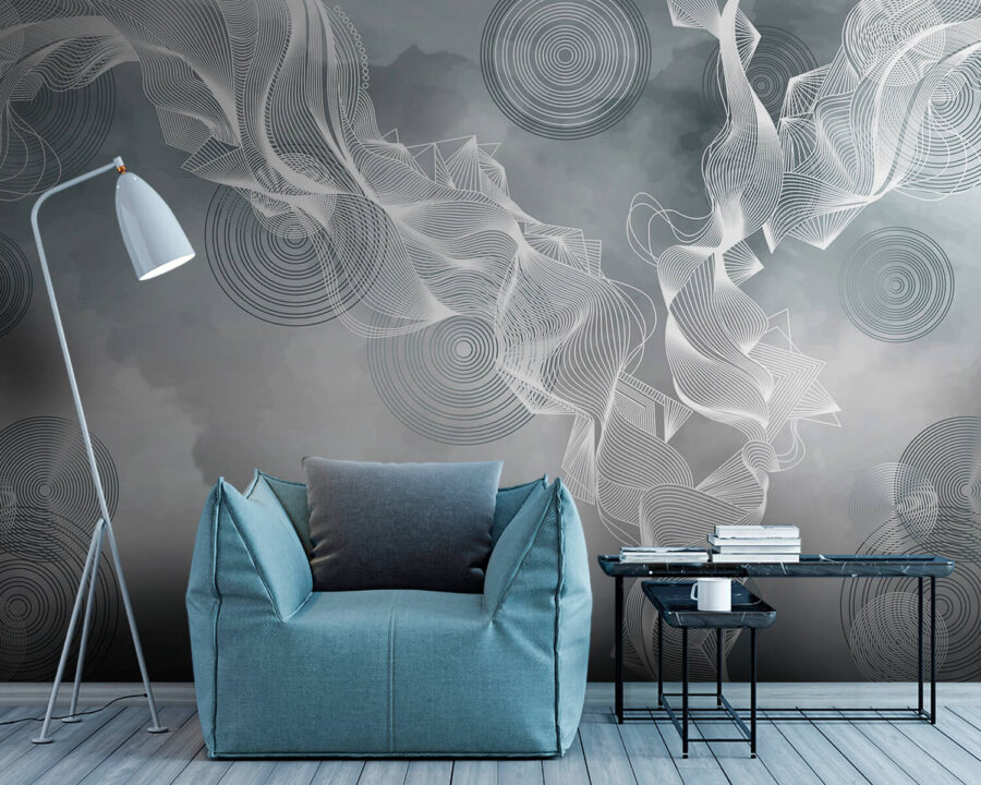 White and black swirls on a gray background White and black swirls on a gray background