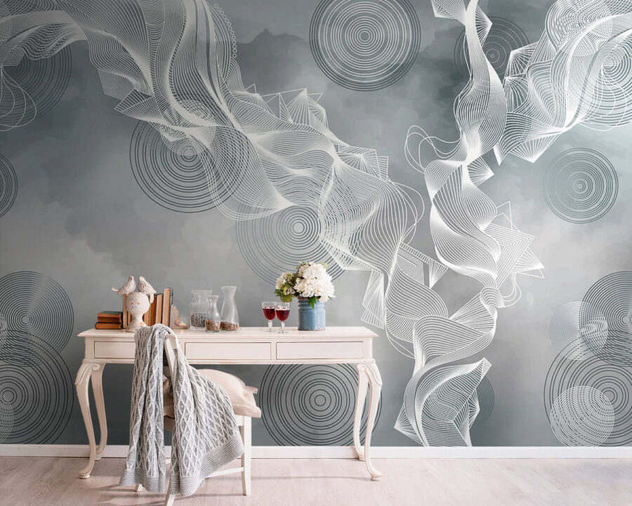 White and black swirls on a gray background White and black swirls on a gray background