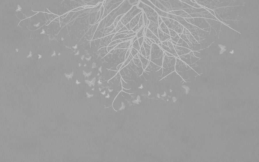 Tree with butterflies flying
