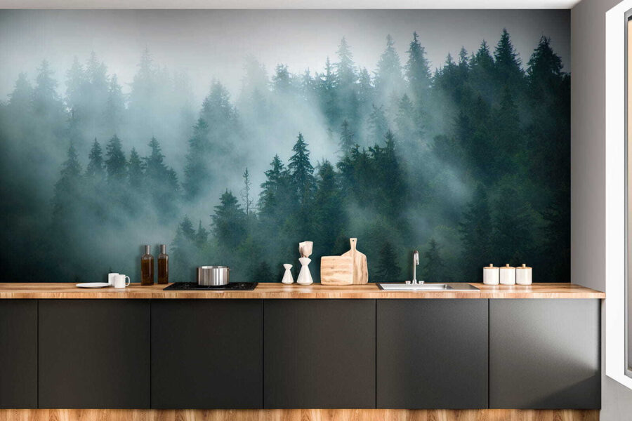 Foggy forest with trees