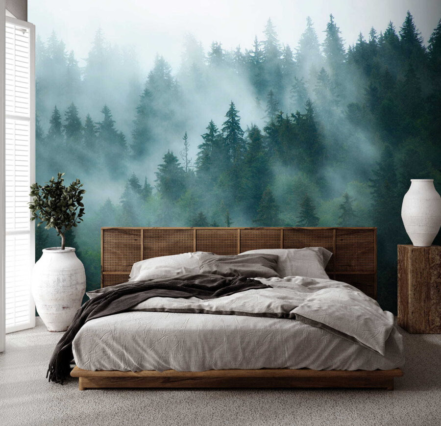 Foggy forest with trees