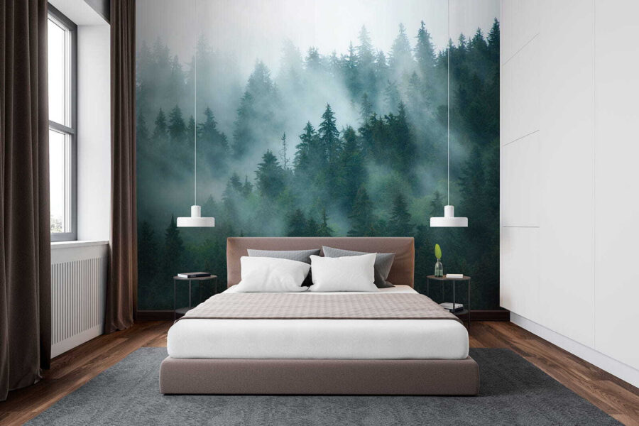 Foggy forest with trees