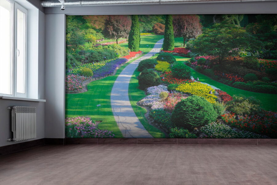 Garden with many flowers and trees