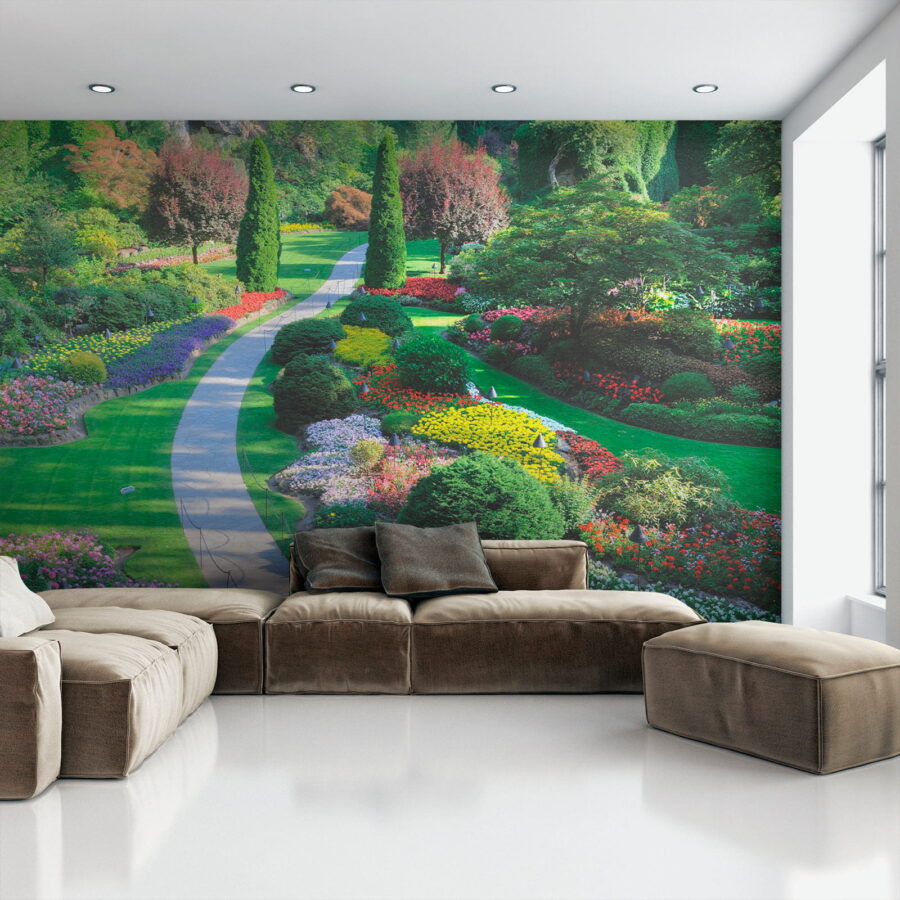 Garden with many flowers and trees
