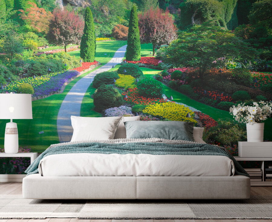 Garden with many flowers and trees