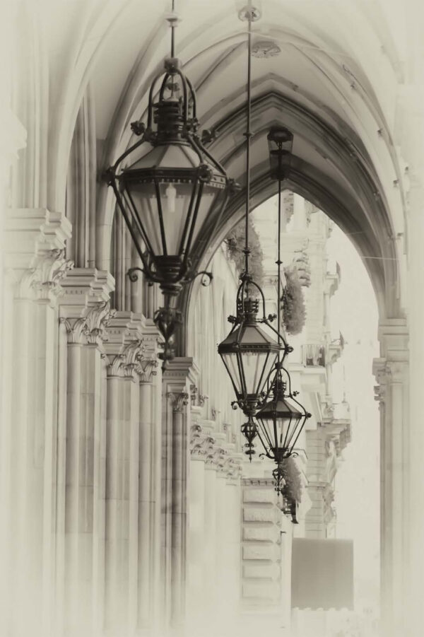 Row of lanterns on a building Row of lanterns on a building