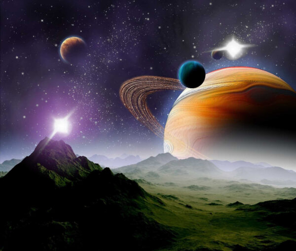 Planets and stars in space Planets and stars in space