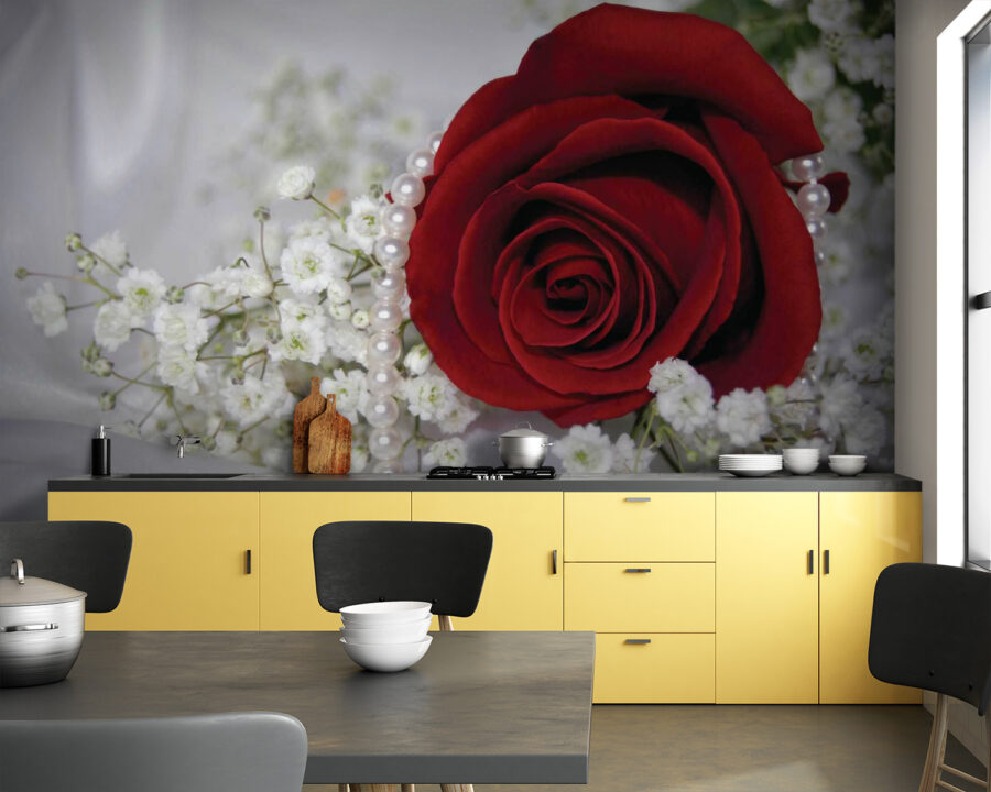 Red rose and white flowers