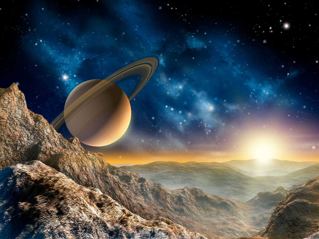 Planet with rings in the sky Planet with rings in the sky