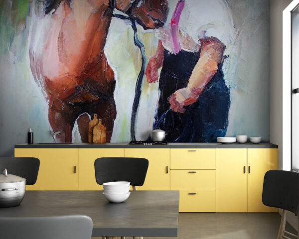 Painting of a girl kissing a horse Painting of a girl kissing a horse
