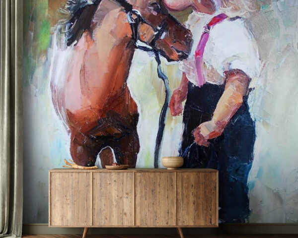 Painting of a girl kissing a horse Painting of a girl kissing a horse