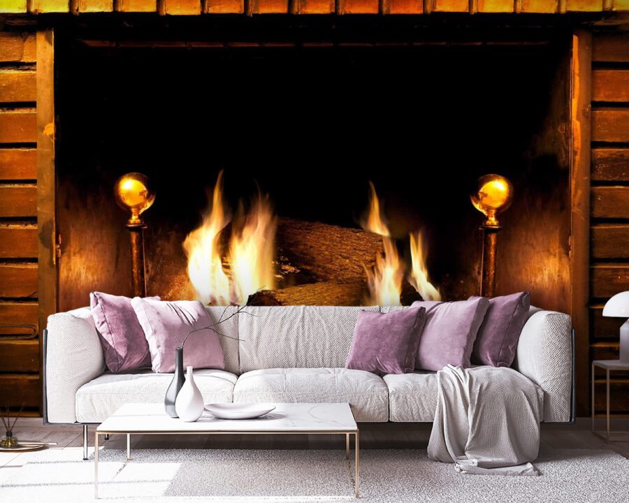 Fire in a fireplace