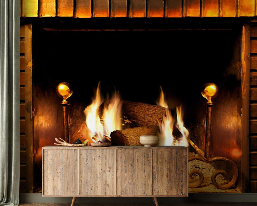 Fire in a fireplace