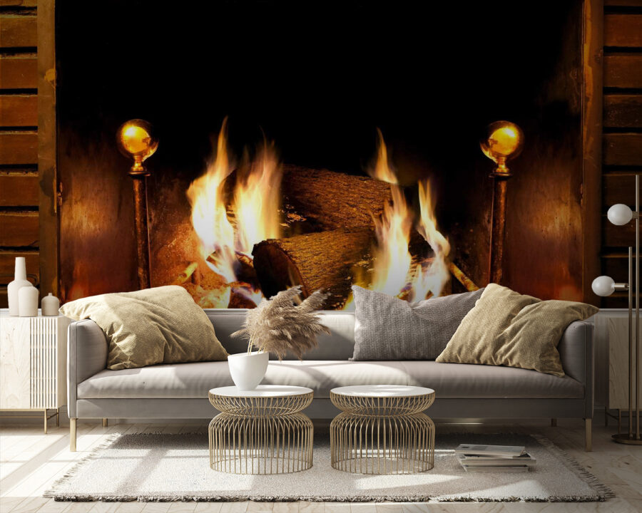 Fire in a fireplace