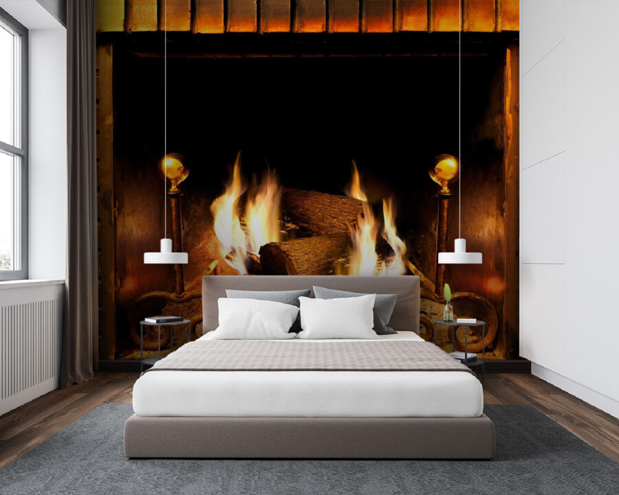 Fire in a fireplace