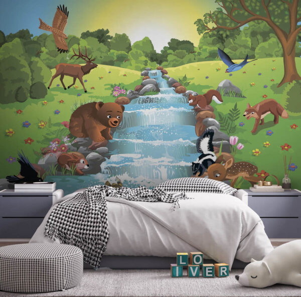 Cartoon of animals in a stream Cartoon of animals in a stream