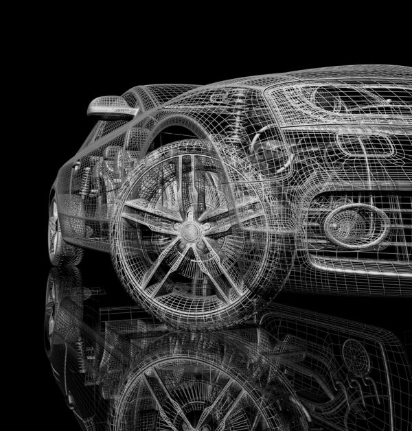 Car model with a wireframe on the front Car model with a wireframe on the front