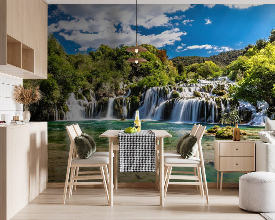 Krka National Park surrounded by trees and a blue sky