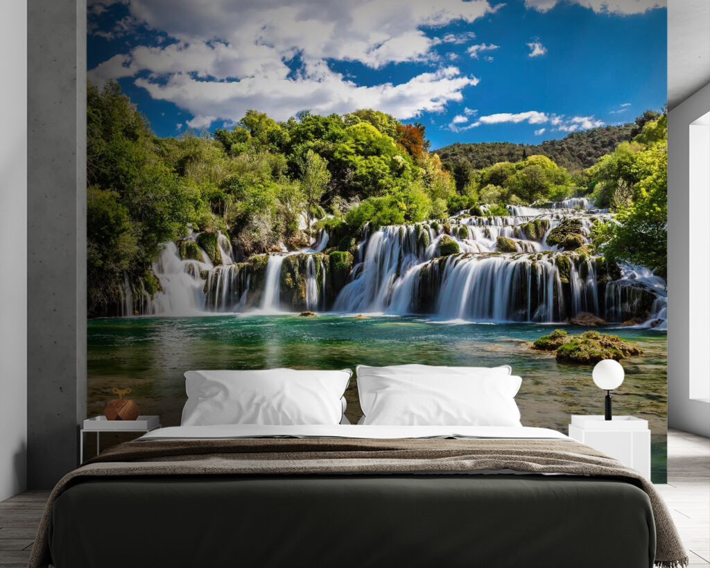 Krka National Park surrounded by trees and a blue sky Krka National Park surrounded by trees and a blue sky