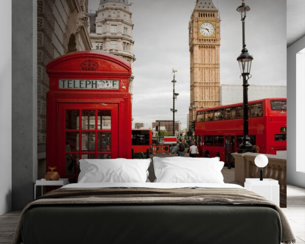 Red telephone booth in a city Red telephone booth in a city