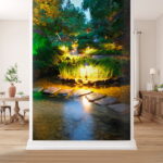 Wall murals Stone path in a pond with lights