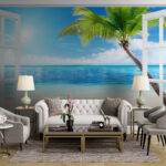 Wall murals Door open to a beach