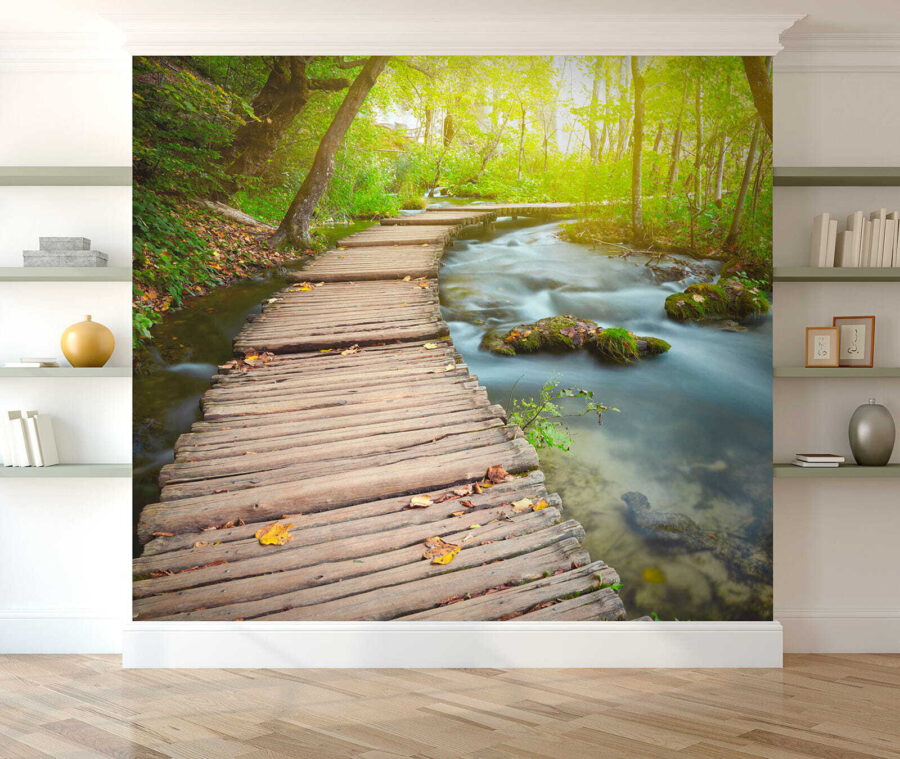 Wooden bridge over a river