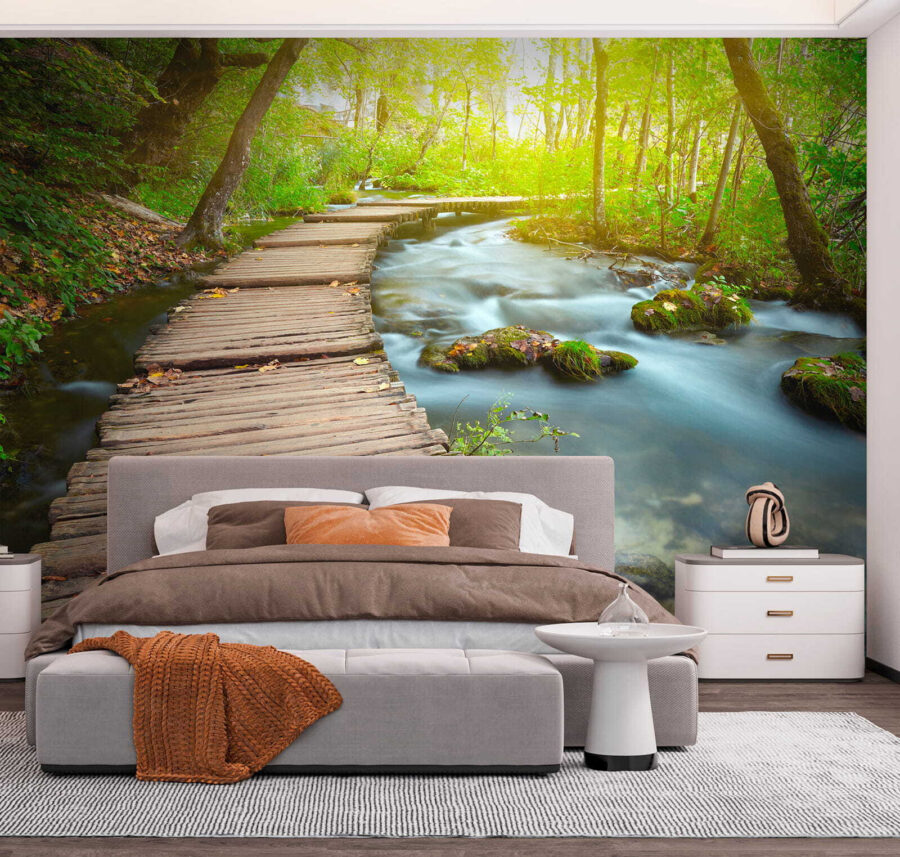Wooden bridge over a river Wooden bridge over a river