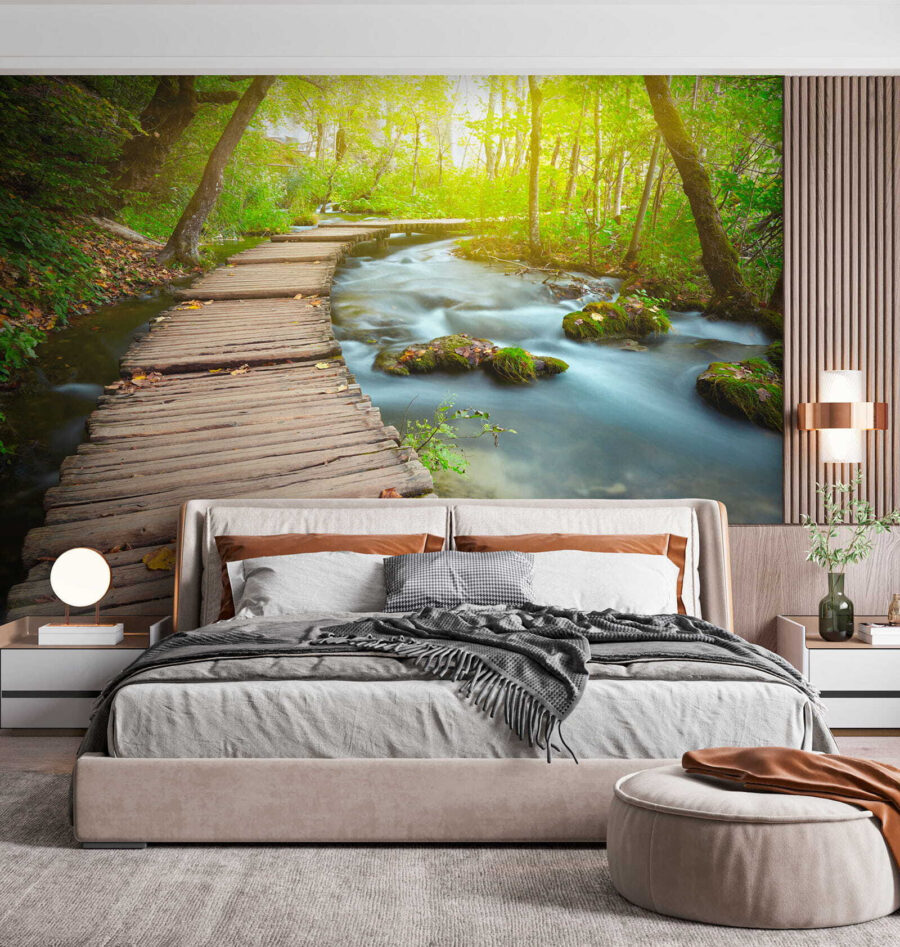 Wooden bridge over a river Wooden bridge over a river