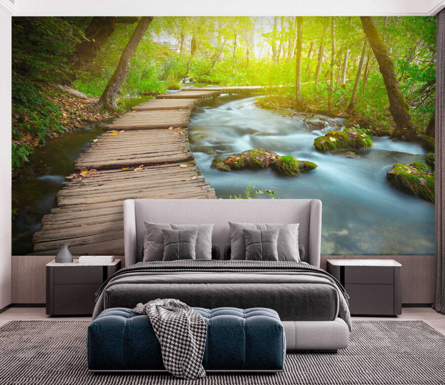 Wooden bridge over a river Wooden bridge over a river