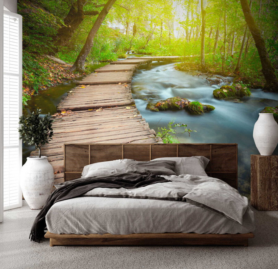 Wooden bridge over a river