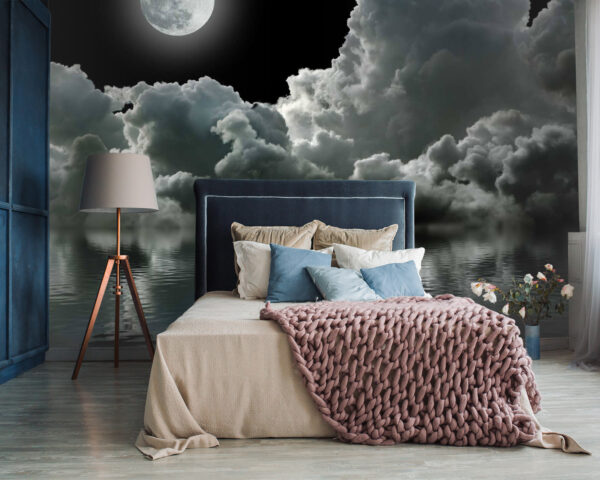Moon over water with clouds and clouds Moon over water with clouds and clouds