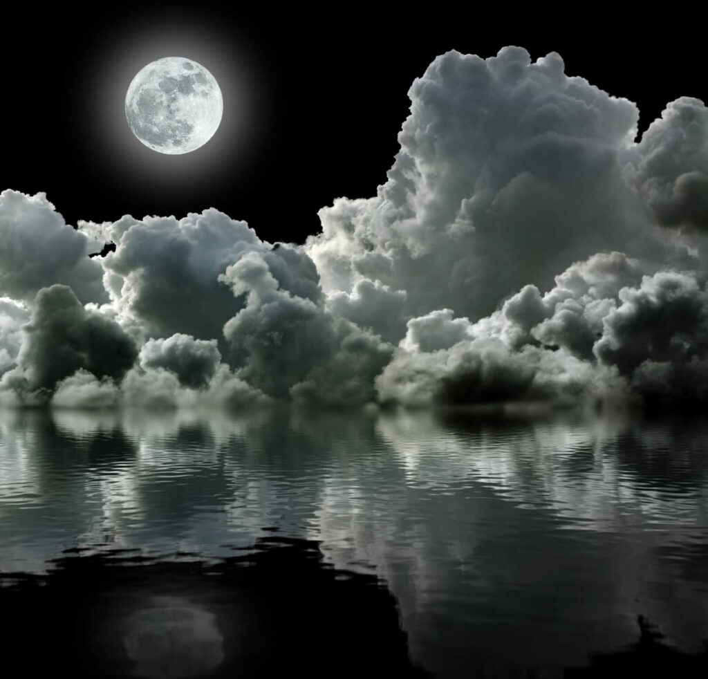 Moon over water with clouds and clouds Moon over water with clouds and clouds