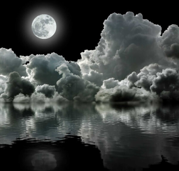 Moon over water with clouds and clouds Moon over water with clouds and clouds