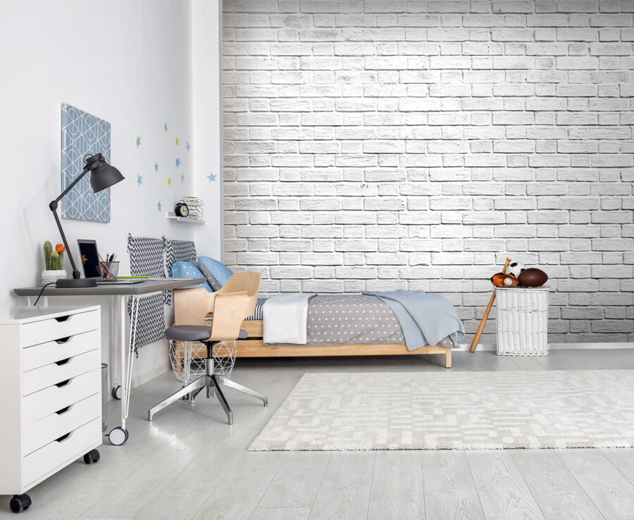 White brick wall with many small bricks