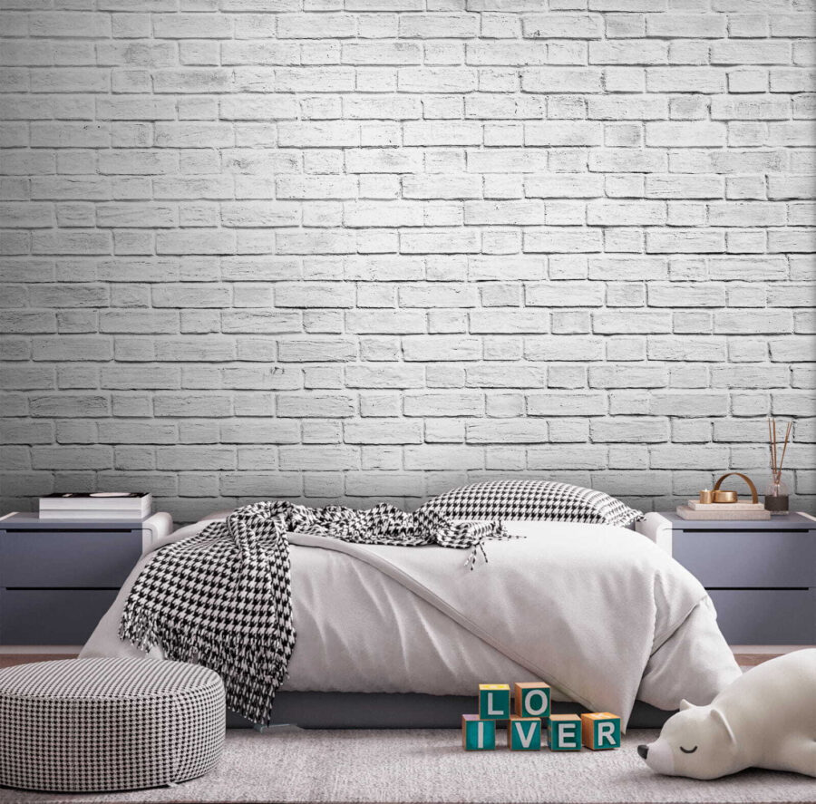 White brick wall with many small bricks