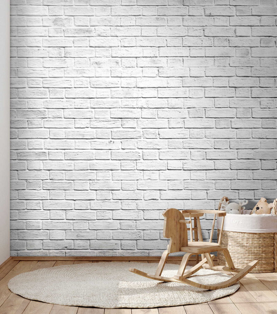 White brick wall with many small bricks