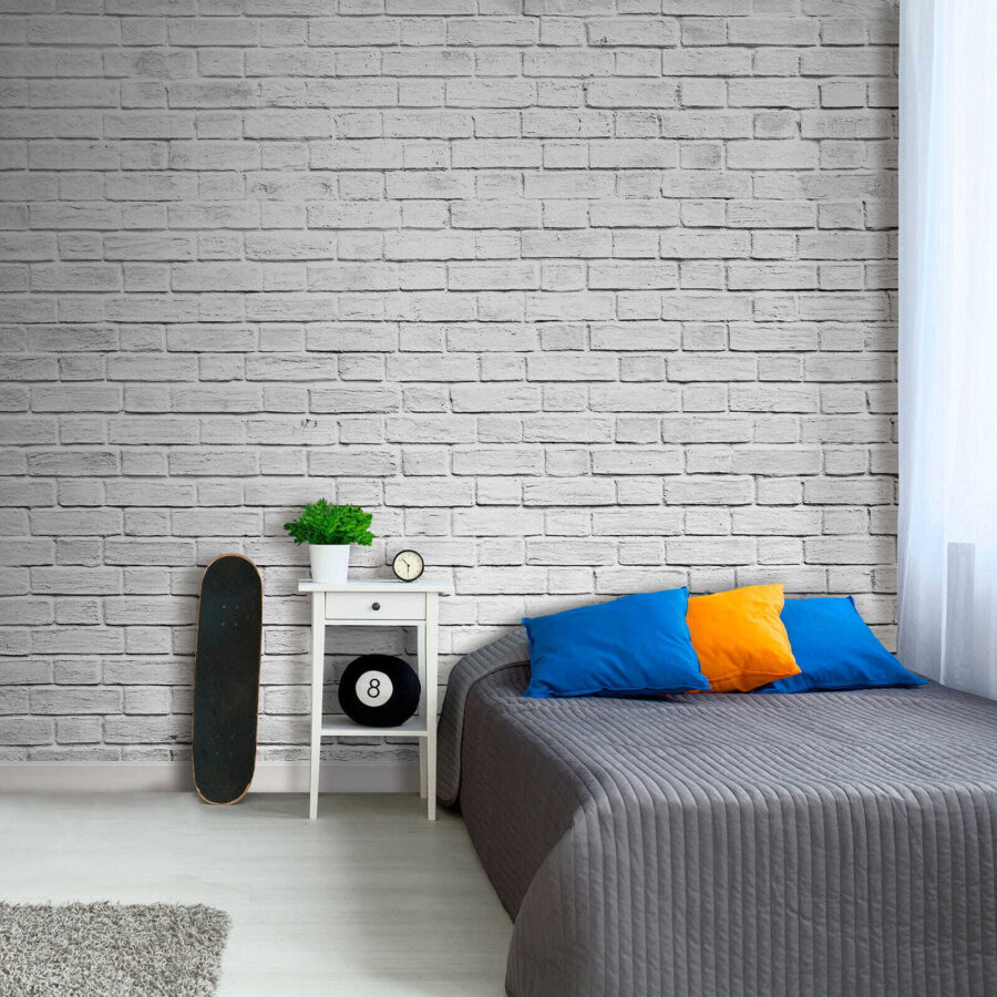 White brick wall with many small bricks