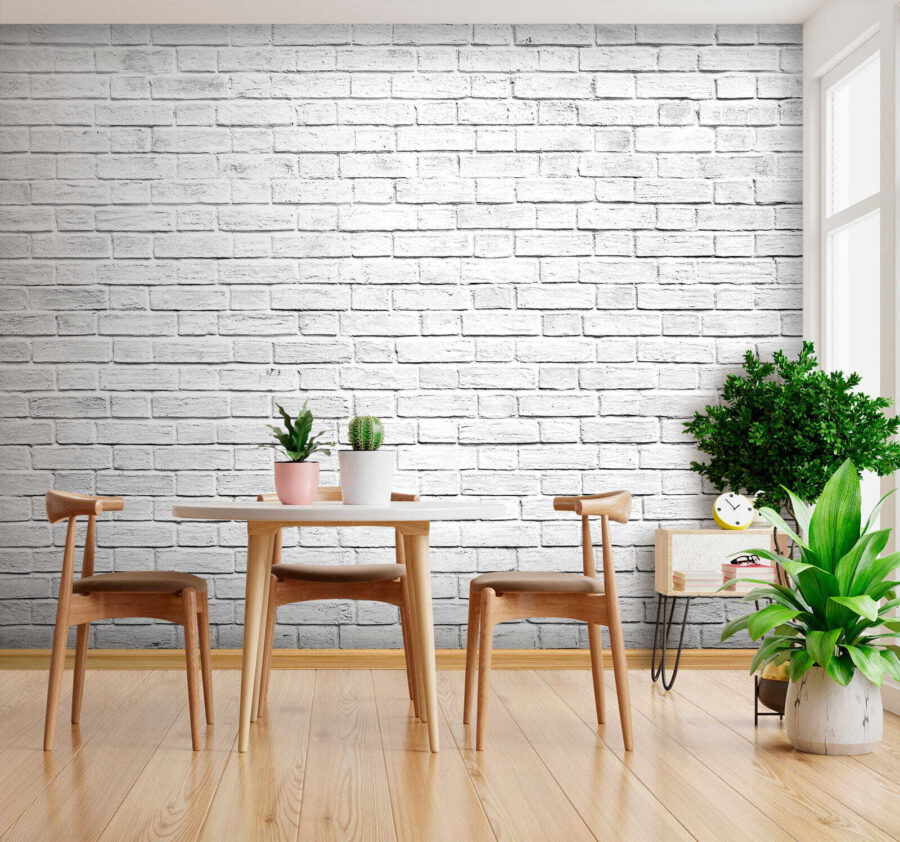 White brick wall with many small bricks