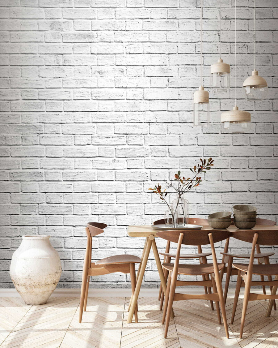 White brick wall with many small bricks