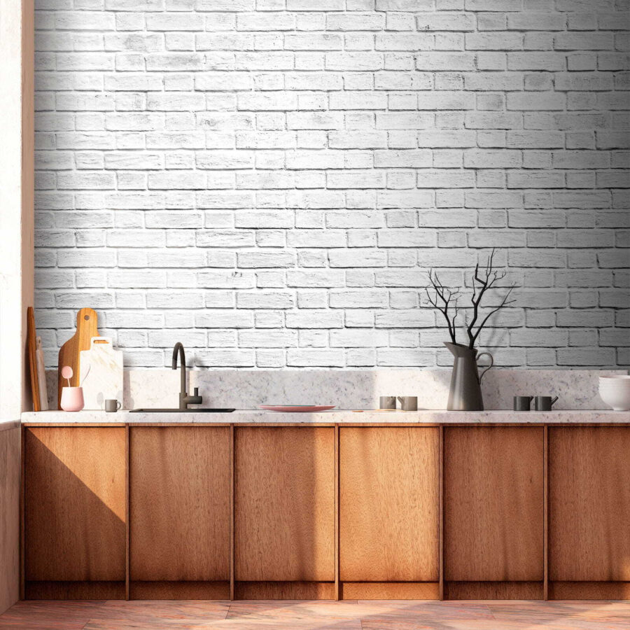 White brick wall with many small bricks