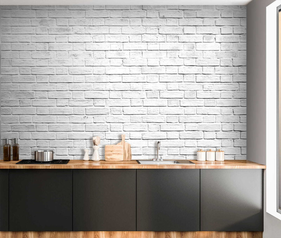 White brick wall with many small bricks